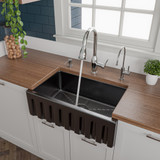 ALFI 30" x 18" Black Gloss Reversible Smooth / Fluted Single Bowl Fireclay Farmhouse Sink - AB3018HS-BG
