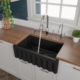 ALFI 30" x 18" Black Matte Reversible Smooth / Fluted Single Bowl Fireclay Farmhouse Sink - AB3018HS-BM