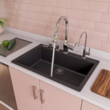 Alfi AB3020DI-BLA Black 30" x 20" Drop-In Single Bowl Granite Composite Kitchen Sink