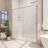 DreamLine Flex 32 in. D x 42 in. W x 74 3/4 in. H Semi-Frameless Shower Door in Brushed Nickel with Center Drain Biscuit Base Kit