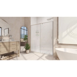 DreamLine Flex 34 in. D x 60 in. W x 74 3/4 in. H Semi-Frameless Shower Door in Brushed Nickel with Right Drain White Base Kit