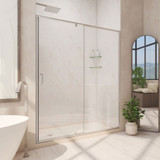 DreamLine Flex 36 in. D x 60 in. W x 74 3/4 in. H Semi-Frameless Shower Door in Brushed Nickel with Left Drain Biscuit Base Kit