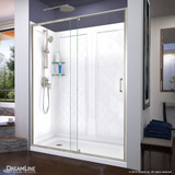 DreamLine Flex 32 in. D x 60 in. W x 76 3/4 in. H Semi-Frameless Shower Door in Brushed Nickel with Left Drain Base and Backwalls