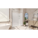 DreamLine Flex 34 in. D x 60 in. W x 76 3/4 in. H Semi-Frameless Shower Door in Brushed Nickel with Left Drain Base and Backwalls