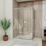 DreamLine Flex 36 in. D x 48 in. W x 74 3/4 in. H Semi-Frameless Shower Enclosure in Brushed Nickel with Left Drain White Base Kit