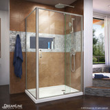 DreamLine Flex 36 in. D x 48 in. W x 74 3/4 in. H Semi-Frameless Shower Enclosure in Brushed Nickel with Right Drain White Base