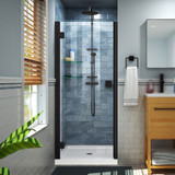 DreamLine Lumen 32 in. D x 42 in. W by 74 3/4 in. H Hinged Shower Door in Satin Black with White Acrylic Base Kit