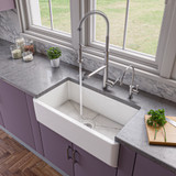 ALFI 33" x 18" White Smooth Apron Solid Thick Wall Fireclay Single Bowl Farmhouse Sink - AB3318SB-W