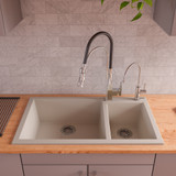 ALFI Biscuit 34" x 20" Double Bowl Drop In Granite Composite Kitchen Sink - AB3319DI-B