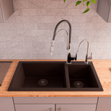 ALFI Chocolate 34" x 20" Double Bowl Drop In Granite Composite Kitchen Sink - AB3319DI-C
