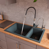 ALFI Titanium 34" x 20" Double Bowl Drop In Granite Composite Kitchen Sink - AB3319DI-T