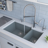 ALFI Titanium 34" x 19" Double Bowl Undermount Granite Composite Kitchen Sink - AB3319UM-T