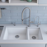 ALFI White 34" x 19" Double Bowl Undermount Granite Composite Kitchen Sink - AB3319UM-W