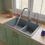 ALFI AB3320DI-T Titanium 33" x 22" Double Bowl Drop In Granite Composite Kitchen Sink