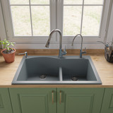 ALFI Titanium 33" x 22" Double Bowl Drop In Granite Composite Kitchen Sink - AB3320DI-T