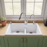 ALFI White 33" x 22" Double Bowl Drop In Granite Composite Kitchen Sink - AB3320DI-W