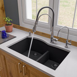 Alfi AB3320UM-BLA Black 33" x 21" Double Bowl Undermount Granite Composite Kitchen Sink