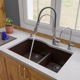 ALFI Chocolate 33" x 21" Double Bowl Undermount Granite Composite Kitchen Sink - AB3320UM-C