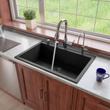 ALFI Black 33" x 22" Single Bowl Drop In Granite Composite Kitchen Sink - AB3322DI-BLA