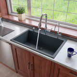 ALFI Titanium 33" x 22" Single Bowl Drop In Granite Composite Kitchen Sink - AB3322DI-T