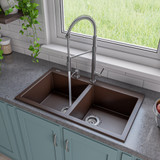 ALFI Chocolate 34" x 20" Drop-In Double Bowl Granite Composite Kitchen Sink - AB3420DI-C