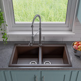 ALFI Chocolate 34" x 20" Drop-In Double Bowl Granite Composite Kitchen Sink - AB3420DI-C