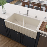 ALFI AB3618HS-B 36" x 18" Biscuit Reversible Smooth / Fluted Single Bowl Fireclay Farmhouse Sink