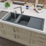 ALFI Titanium 46" x 20" Double Bowl Granite Composite Kitchen Sink with Drainboard - AB4620DI-T