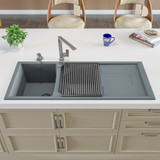 ALFI Titanium 46" x 20" Double Bowl Granite Composite Kitchen Sink with Drainboard - AB4620DI-T