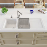 ALFI White 46" x 20" Double Bowl Granite Composite Kitchen Sink with Drainboard - AB4620DI-W
