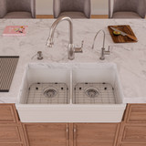 ALFI White 32" x 18" Short Wall Double Bowl Lip Apron Fireclay Farmhouse Kitchen Sink - AB5123-W