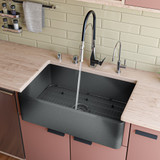 ALFI Concrete Color 33" x 20" Reversible Single Fireclay Farmhouse Kitchen Sink - ABCO3320SB