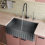ALFI Concrete Color 33" x 20" Reversible Single Fireclay Farmhouse Kitchen Sink - ABCO3320SB