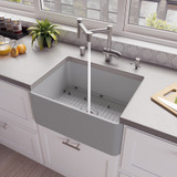 ALFI Gray Matte Smooth Apron 24" x 18" Single Bowl Fireclay Farm Sink - ABF2418-GM