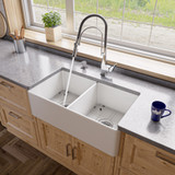 ALFI White Smooth Apron 33" x 18" Double Bowl Fireclay Farmhouse Sink - ABF3318D-W