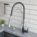 ALFI Brushed Nickel Square Kitchen Faucet with Black Rubber Stem - ABKF3023-BN