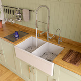 ALFI Polished Chrome Double Spout Commercial Spring Kitchen Faucet with Pullout Spray - ABKF3787-PC