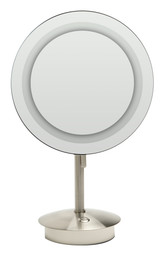 ALFI Brushed Nickel Tabletop Round 9" 5x Magnifying Cosmetic Mirror with Light - ABM9FLED-BN