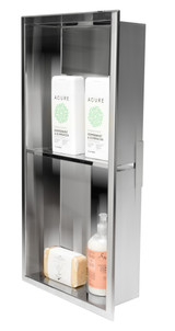 ALFI 12 x 24 Polished Stainless Steel Vertical Double Shelf Bath Shower Niche - ABN1224-PSS