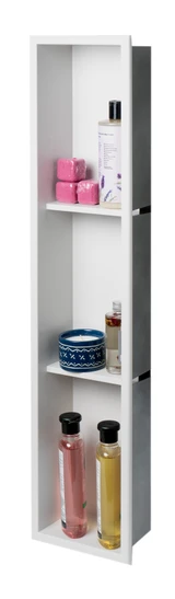 ALFI 8" x 36" White Matte Stainless Steel Vertical Triple Shelf Bath Shower Niche - ABNC0836-W