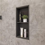 ALFI 12 x 24 Black Matte Stainless Steel Vertical Double Shelf Bath Shower Niche - ABNC1224-BLA