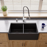 Alfi ABF3318D-BM Black Matte Smooth Apron 33" x 18" Double Bowl Fireclay Farmhouse Sink