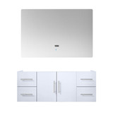 Lexora Geneva 48" Glossy White Single Wall Mount Vanity Cabinet, no Top and 48" LED Mirror