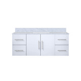 Lexora Geneva 48" Glossy White Single Wall Mount Vanity Cabinet, White Carrara Marble Top, White Square Sink and no Mirror