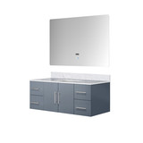 Lexora Geneva 48" Dark Grey Single Wall Mount Vanity Cabinet, White Carrara Marble Top, White Square Sink and 48" LED Mirror