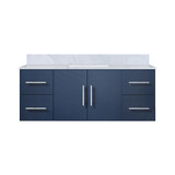 Lexora Geneva 48" Navy Blue Single Wall Mount Vanity Cabinet, White Carrara Marble Top, White Square Sink and no Mirror