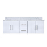 Lexora Geneva 60" Glossy White Double Wall Mount Vanity Cabinet, White Carrara Marble Top, White Square Sinks and 60" LED Mirror