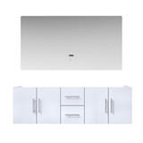 Lexora Geneva 60" Glossy White Double Wall Mount Vanity Cabinet, no Top and 60" LED Mirror