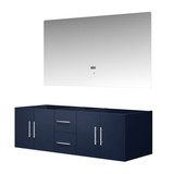 Lexora Geneva 60" Navy Blue Double Wall Mount Vanity Cabinet, no Top and 60" LED Mirror