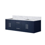Lexora Geneva 60" Navy Blue Double Wall Mount Vanity Cabinet, White Carrara Marble Top, White Square Sinks and no Mirror